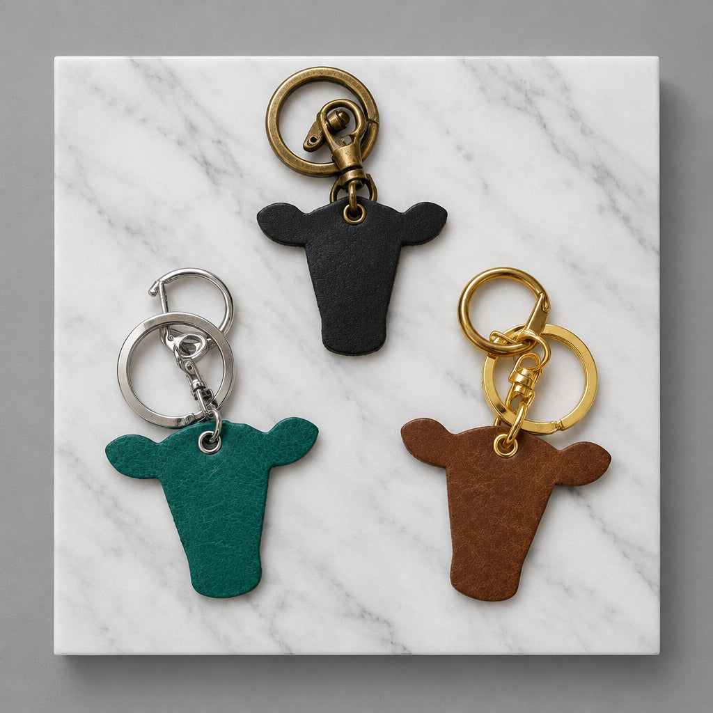 Cow Head Leather Keychain