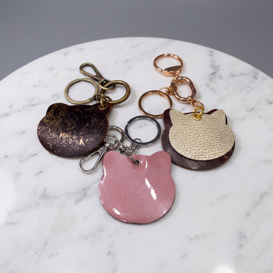 Cat Head Leather Keychain