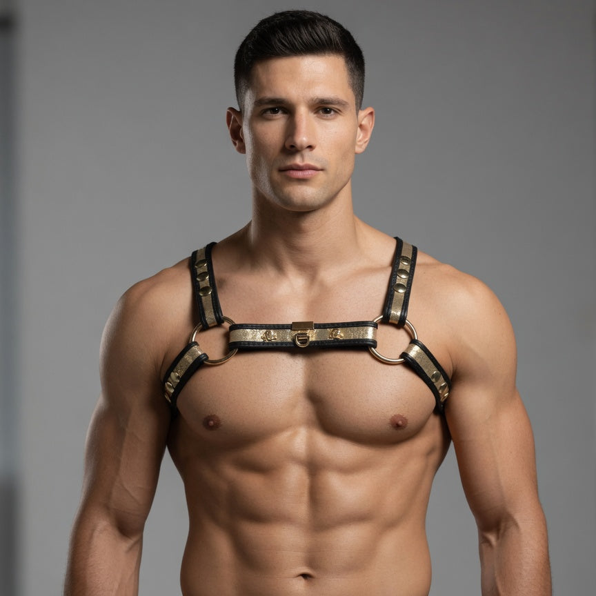 JonBx Gold and Black X Back Fashion Harness