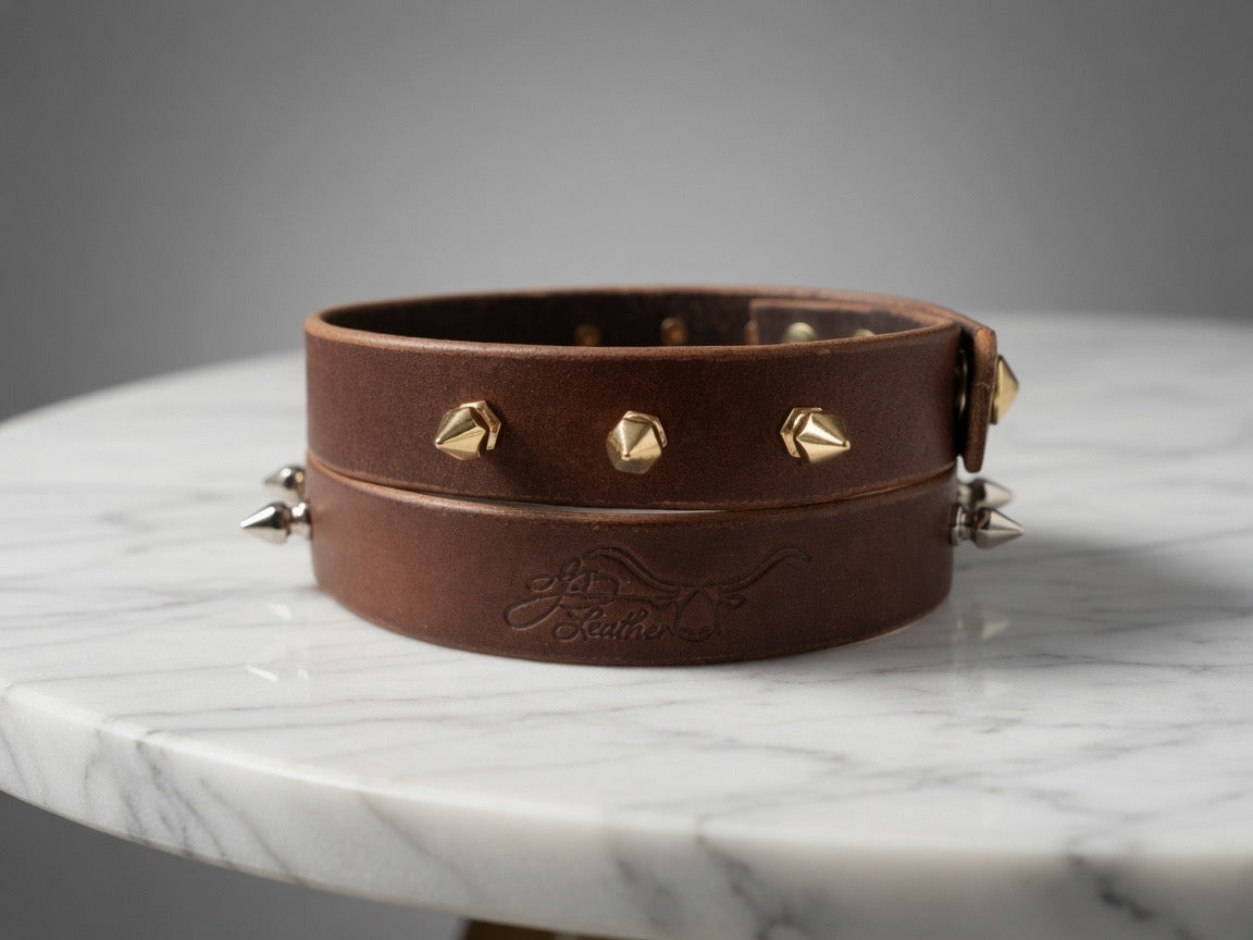 Full Grain Leather Spike Collar