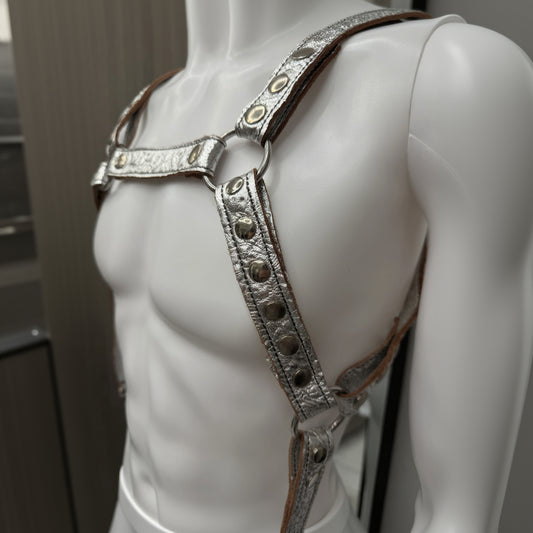 Leather Harness and Suspender Set – 1" Strap, Silver Hardware, Lambskin