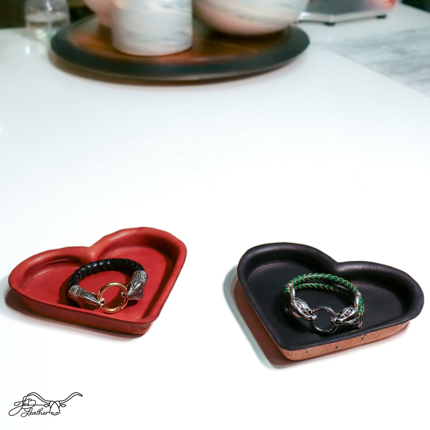 Heart Molded Leather Decorative Tray