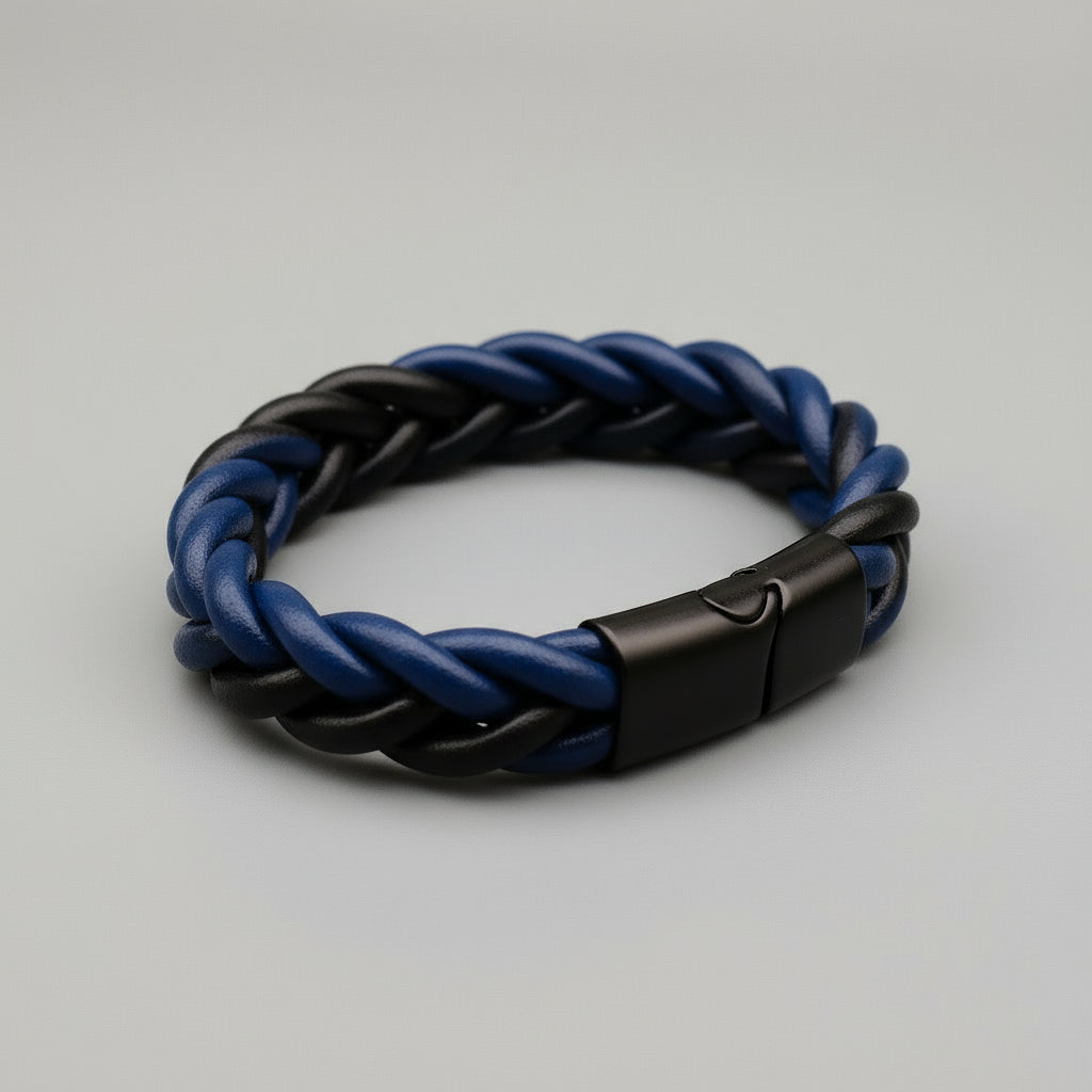 Thin Blue Line Braided Bracelet - Jon B Leather