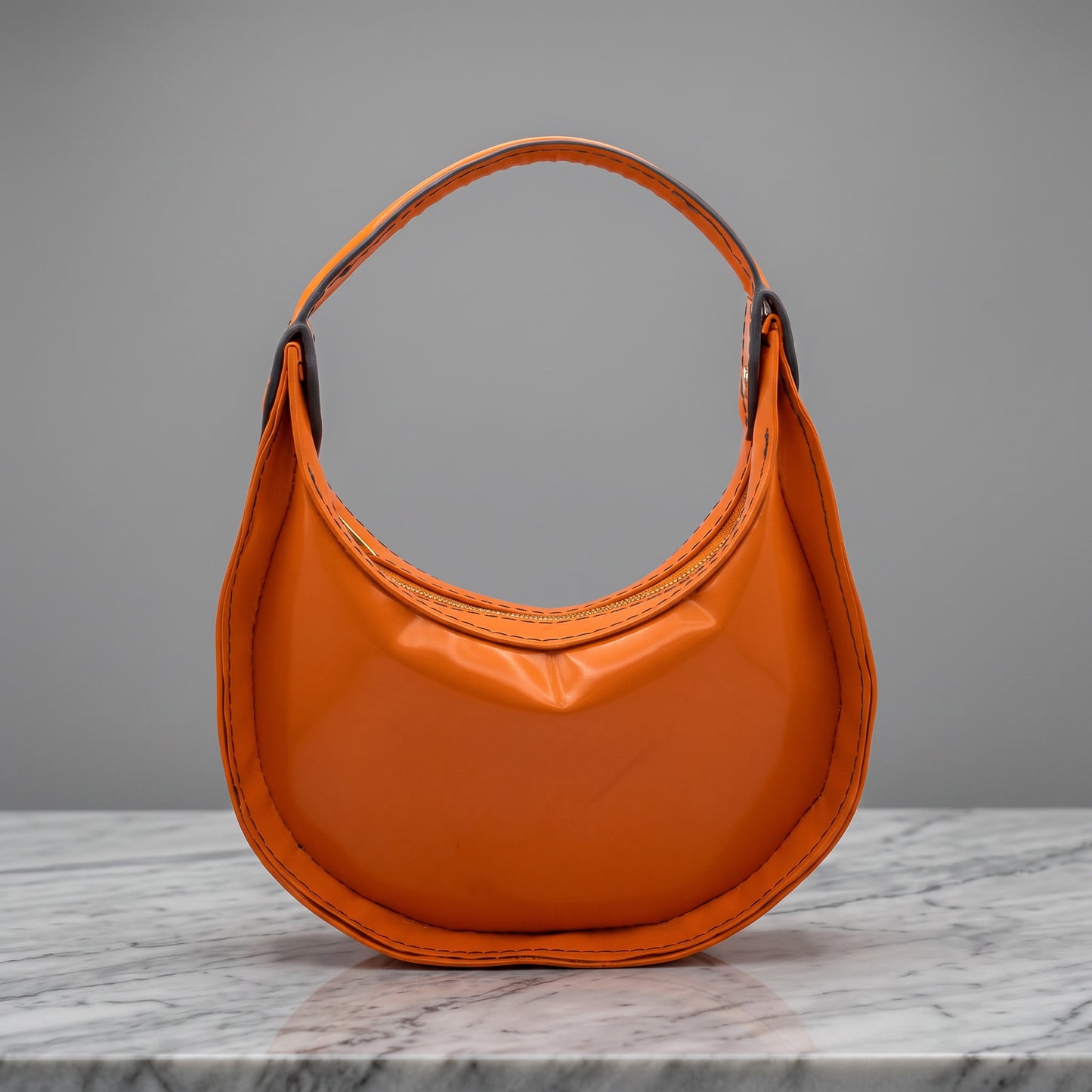 Mini Moon Bag (Orange Patent Calfskin)