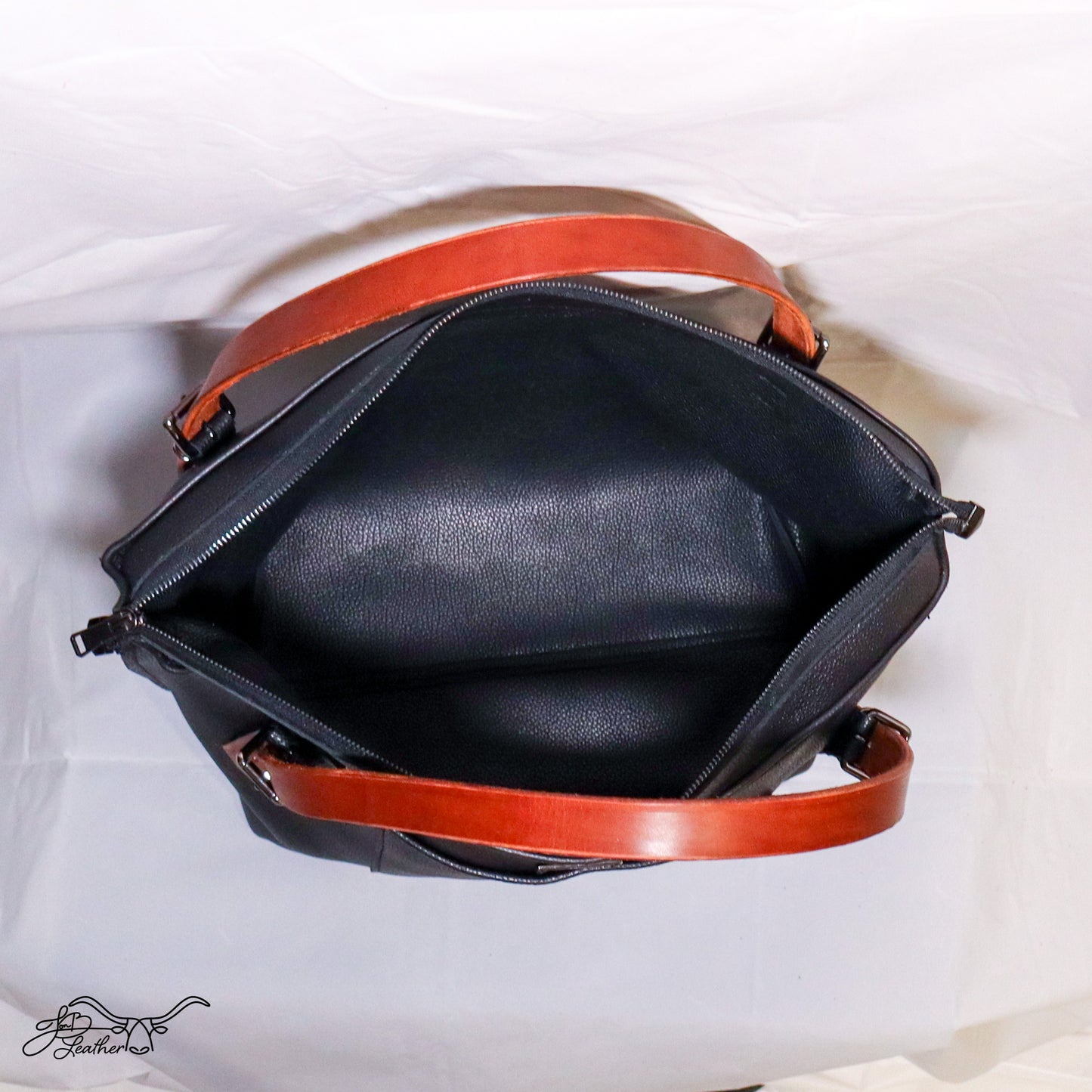 Byron Weekender Tote open showing zipper closure detail