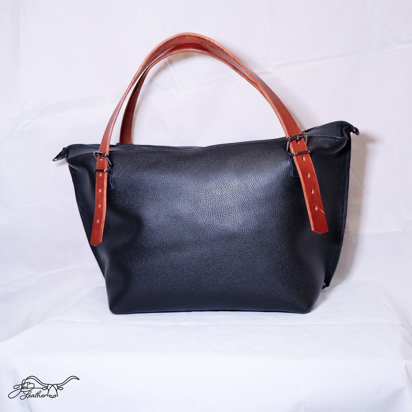 Byron Weekender Tote in black full grain leather travel bag back