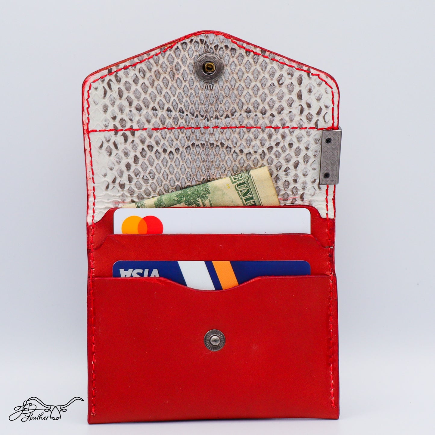 Exotic snake skin wallet with two card slots and cash pouch detail