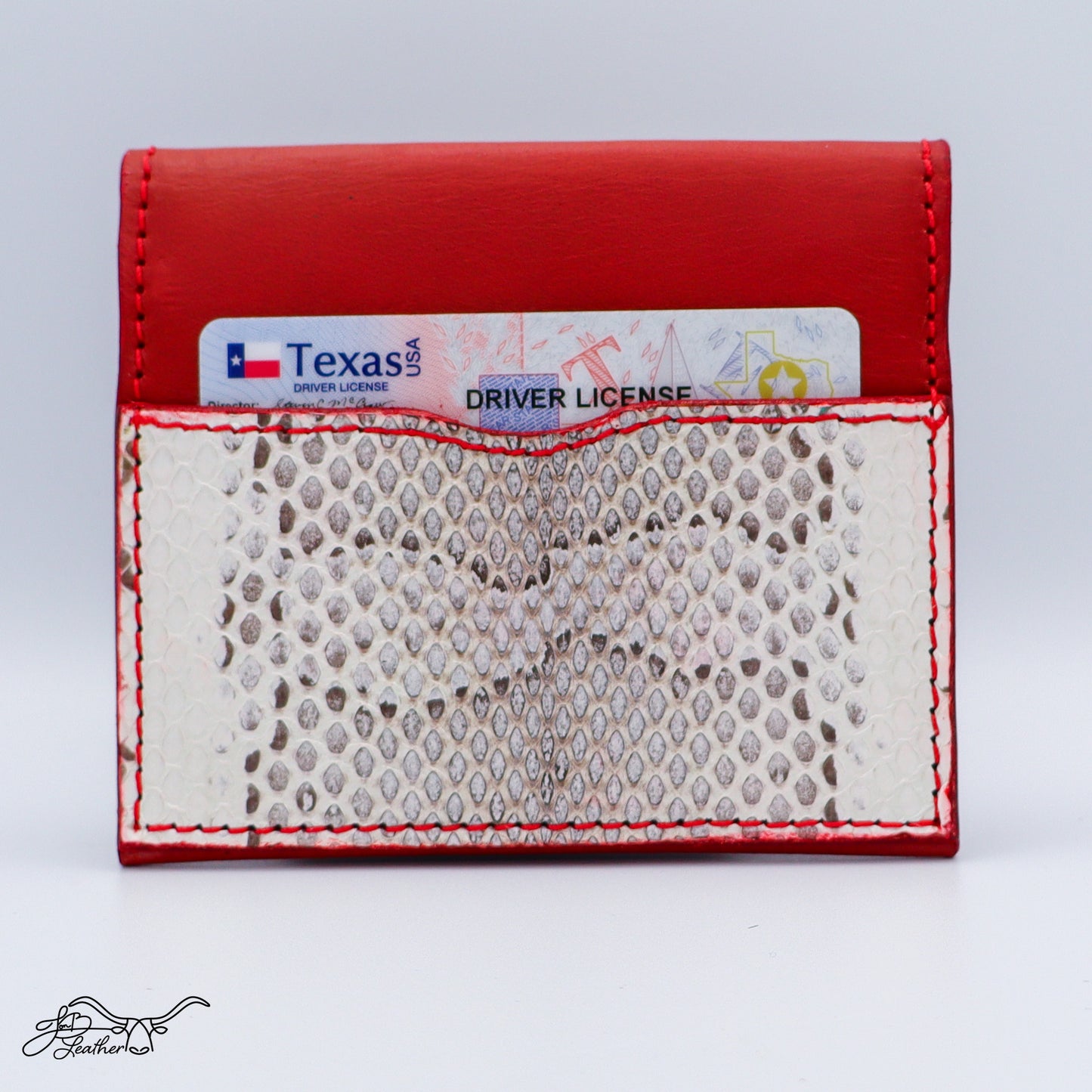 Handmade leather snap wallet with exotic snake skin accent detail