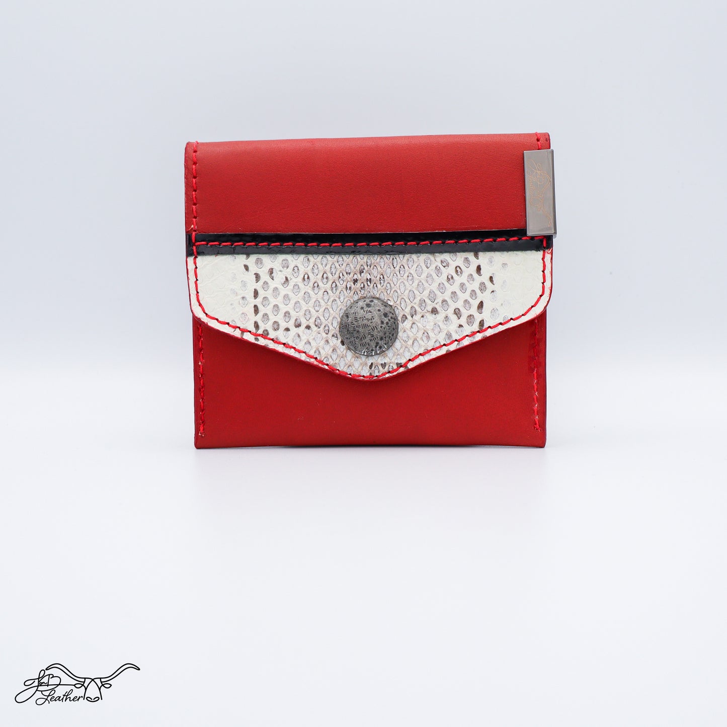 Snap wallet with real snake skin panels and full grain leather front view