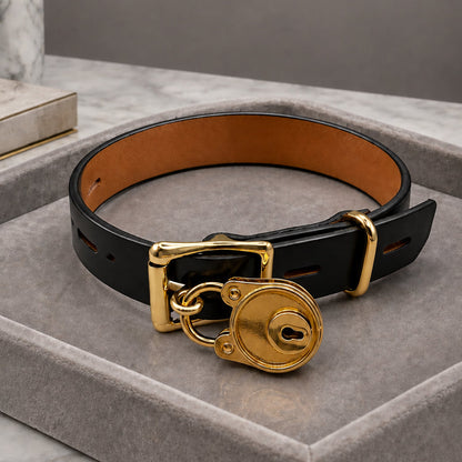 Full Grain Leather Locking Collar