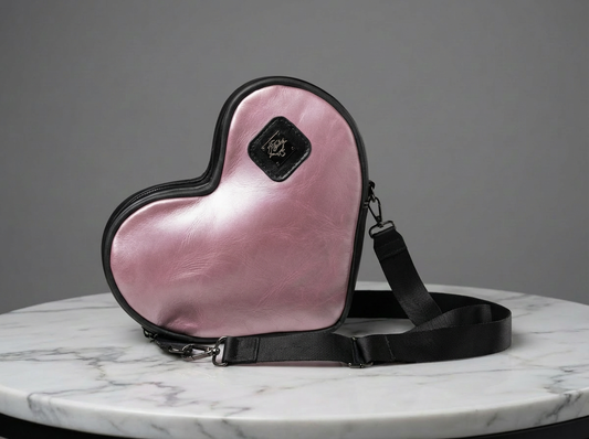 Limited Edition - Be My Valentine : Heart-Shaped Leather Crossbody Bag - Metallic Pink