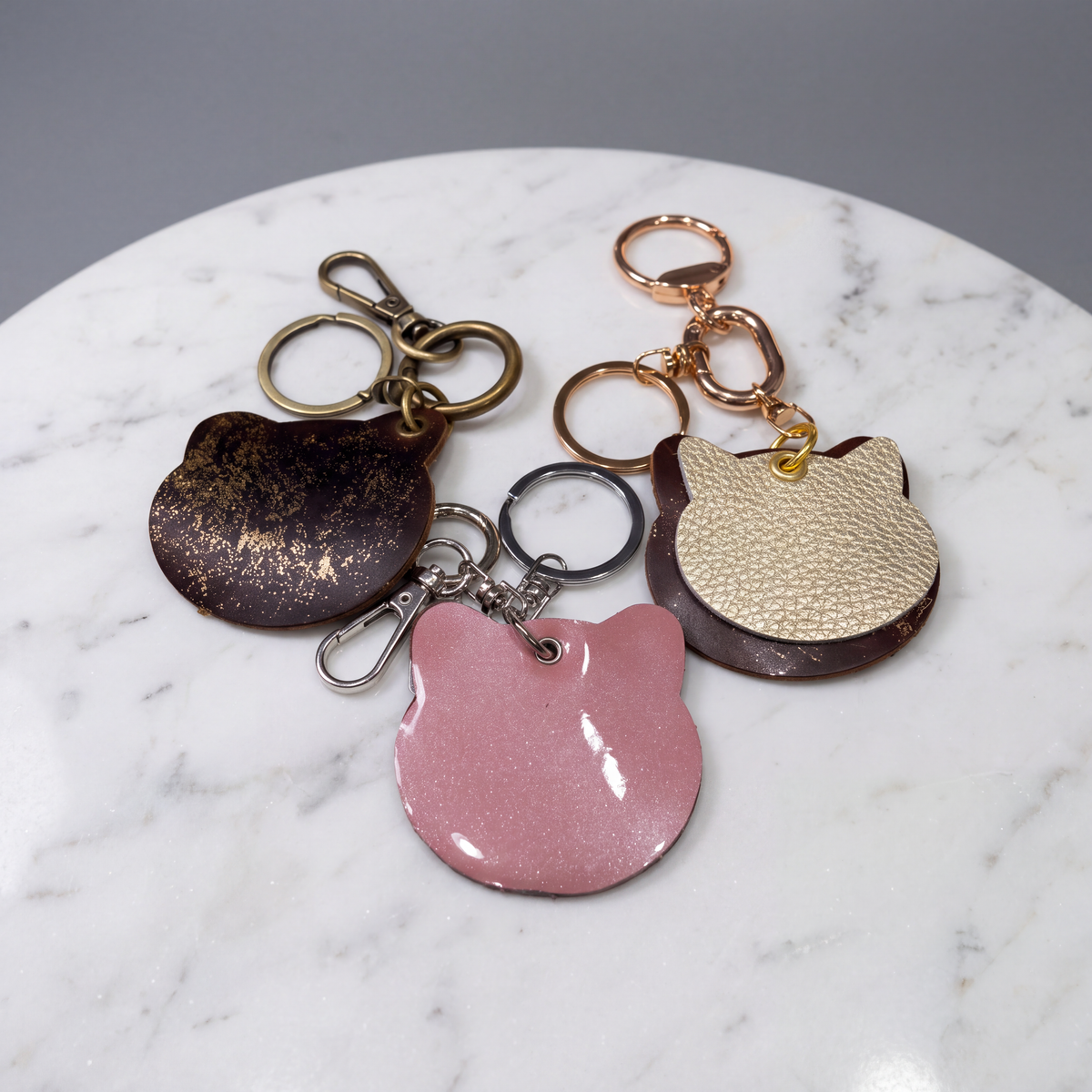Cat Head Leather Keychain