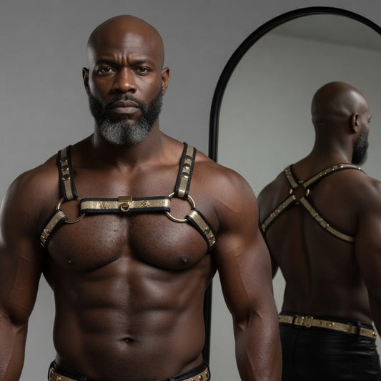 JonBx Gold and Black  X Back Fashion Harness