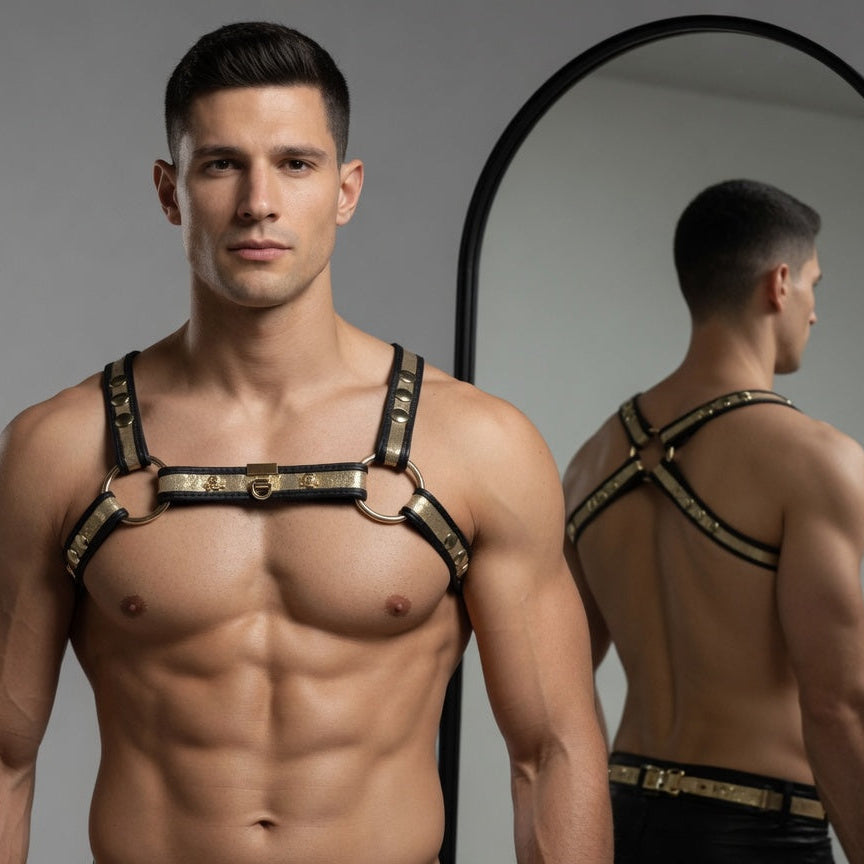 JonBx Gold and Black  X Back Fashion Harness