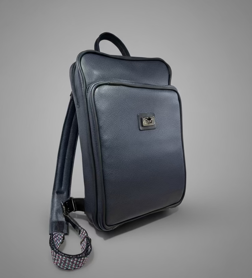 Full Grain Leather Backpack - Navy Blue