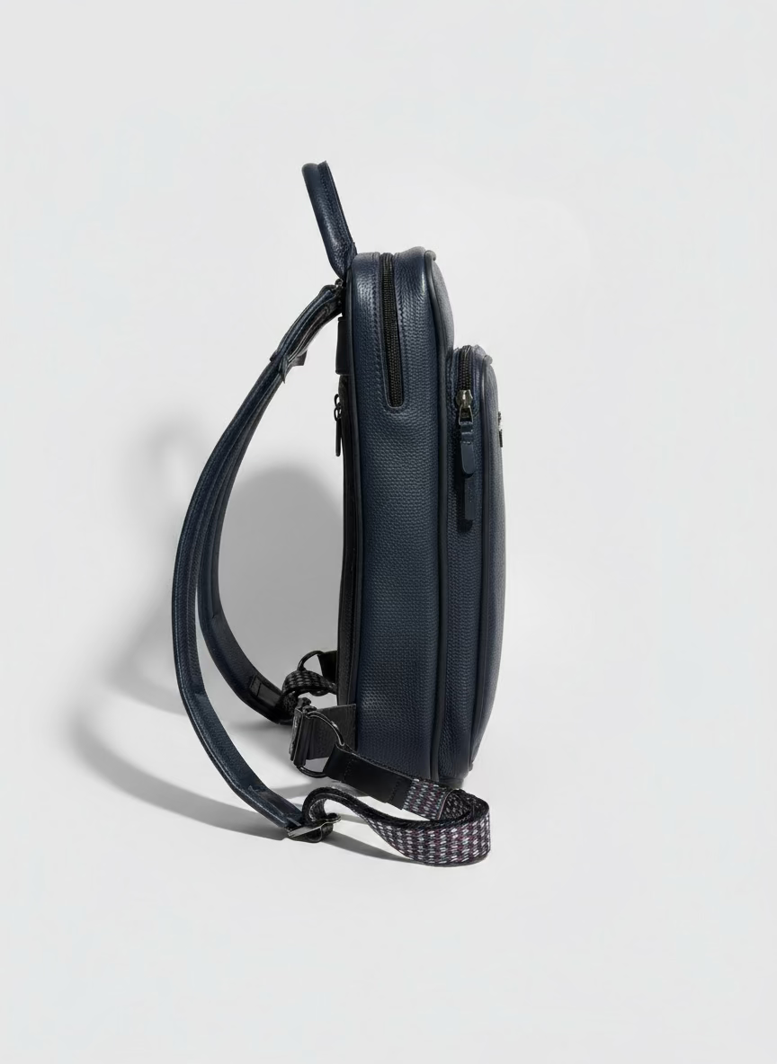 Full Grain Leather Backpack - Navy Blue