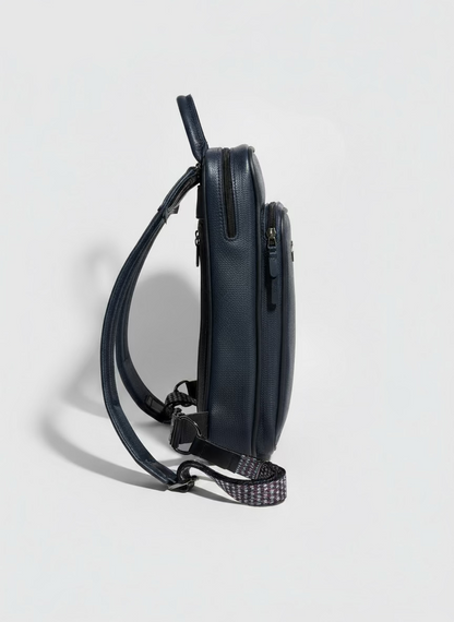 Full Grain Leather Backpack - Navy Blue