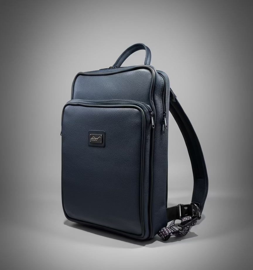 Full Grain Leather Backpack - Navy Blue