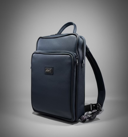 Full Grain Leather Backpack - Navy Blue