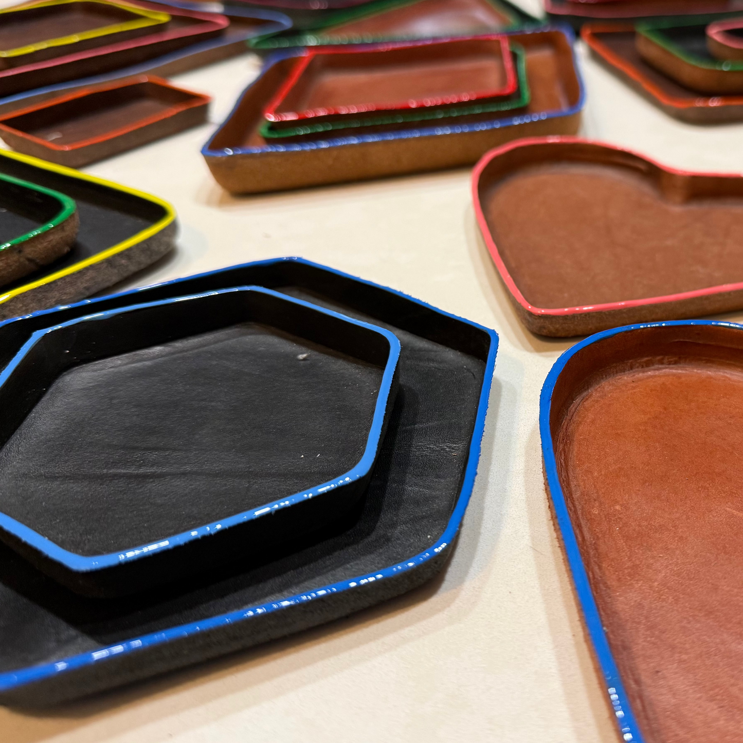 Hexagon Molded Leather Decorative Tray