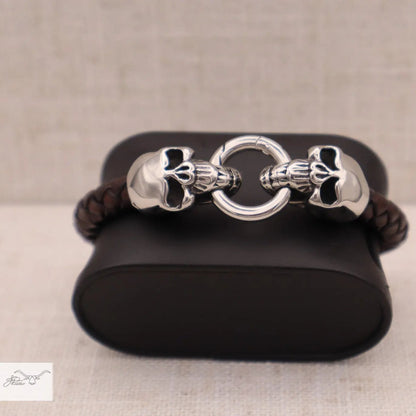 Dueling Skulls Bracelet Jon B Leather