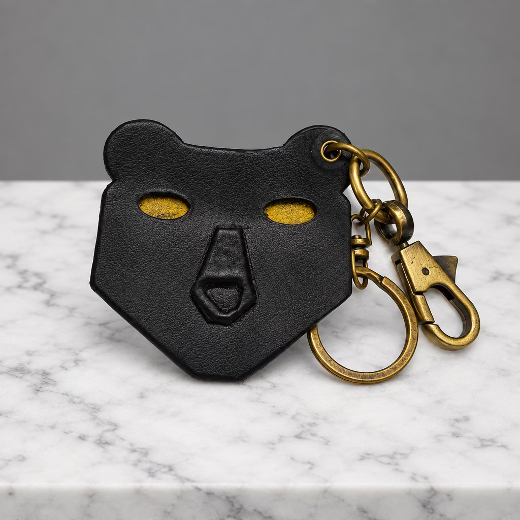 Bear Head Leather Keychain