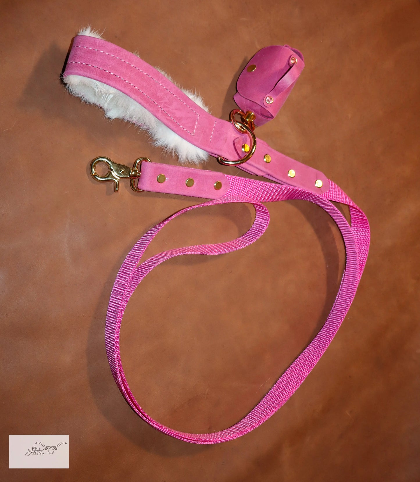 Premium Leash with Rabbit Fur Handle Lining Jon B Leather