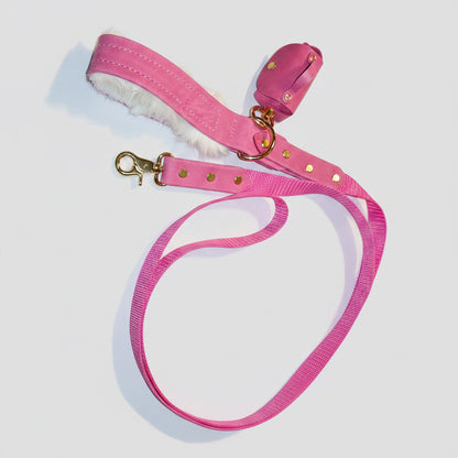 Premium Leash with Rabbit Fur Handle Lining Jon B Leather