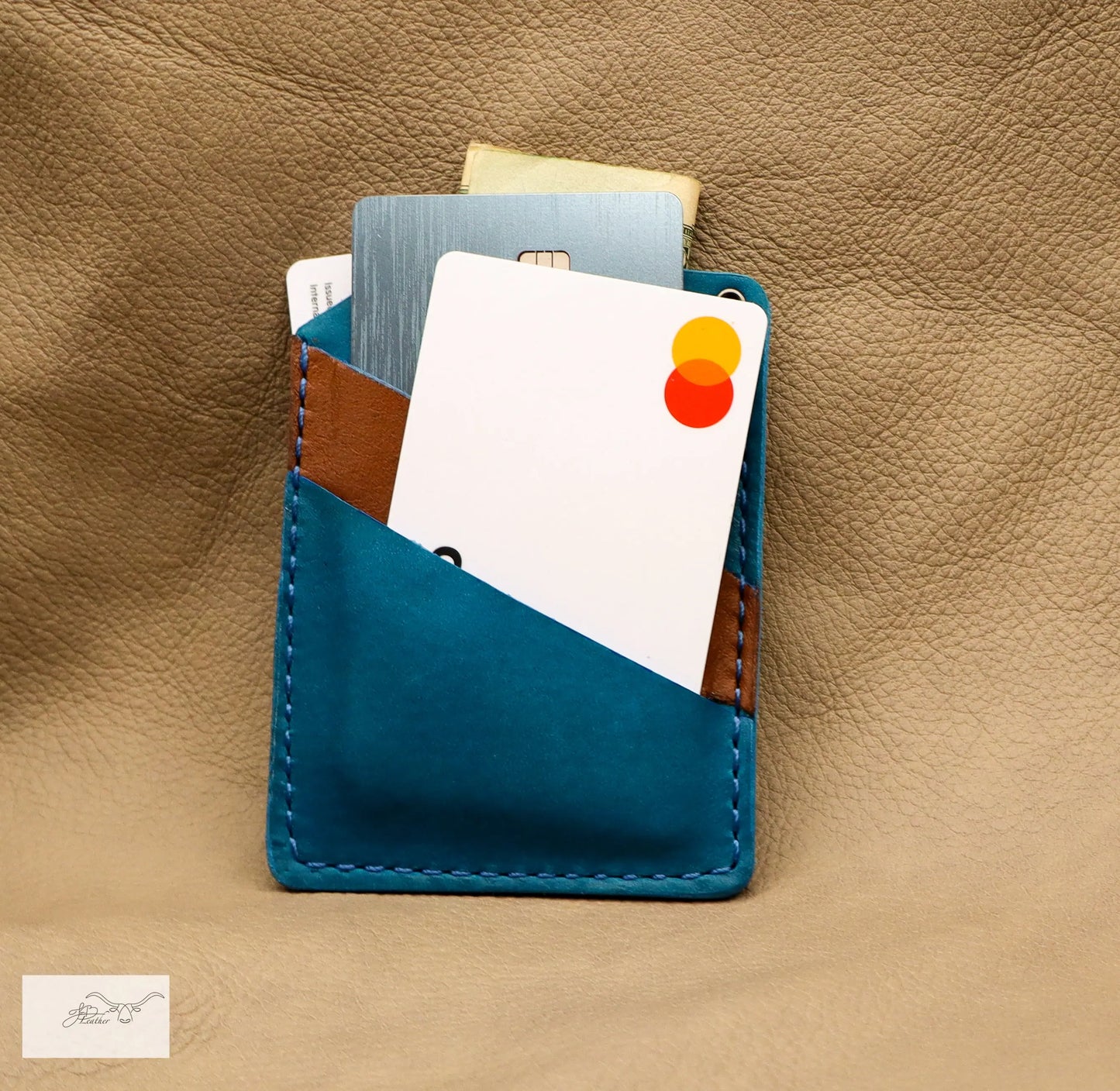 Card-N-Cash Stylish Wallet Blue with Brown Accent Jon B Leather