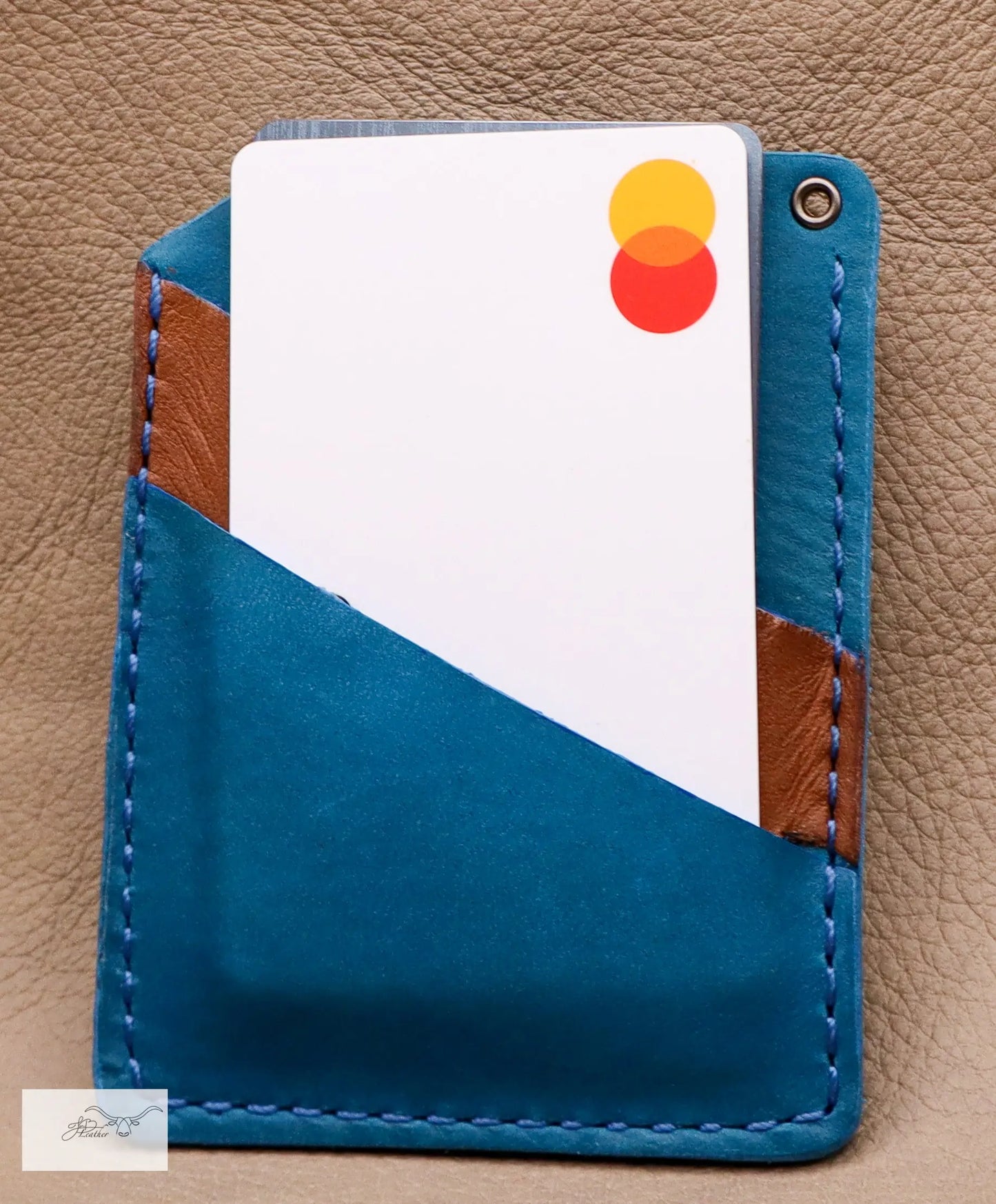 Card-N-Cash Stylish Wallet Blue with Brown Accent Jon B Leather