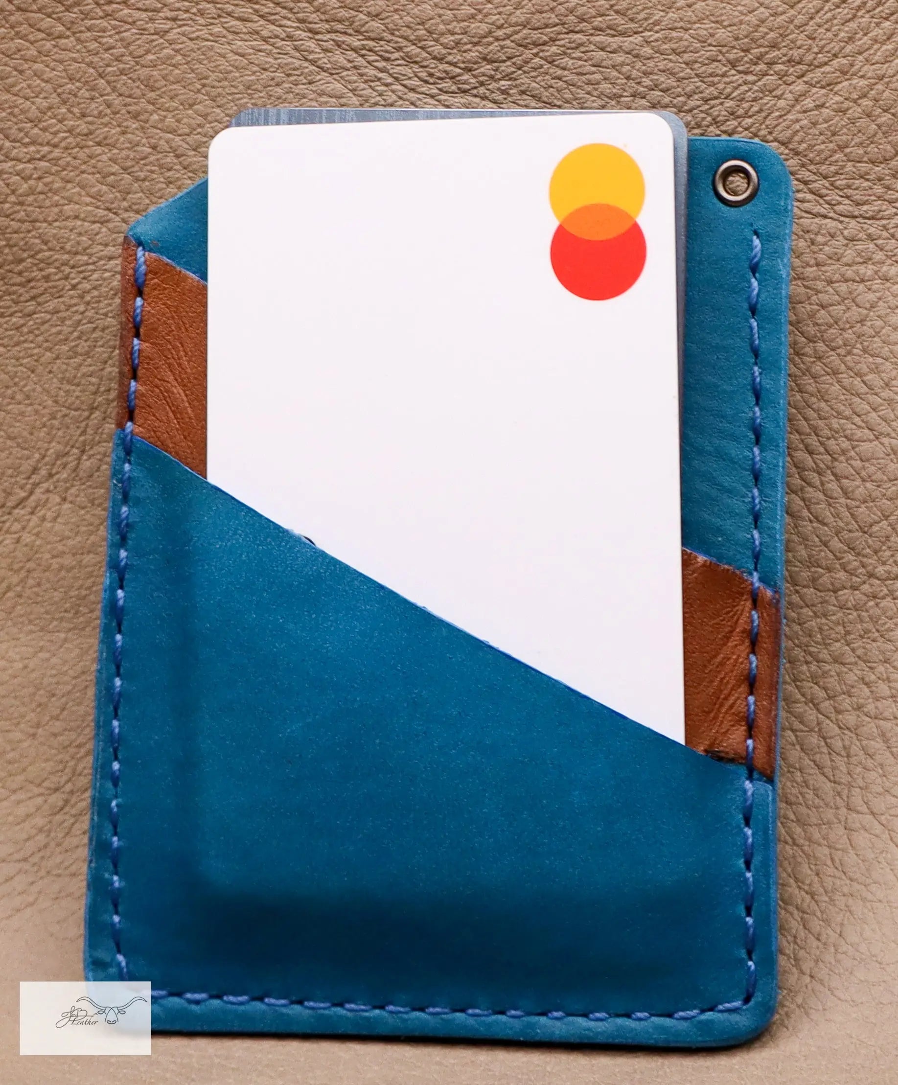 Card-N-Cash Stylish Wallet Blue with Brown Accent Jon B Leather