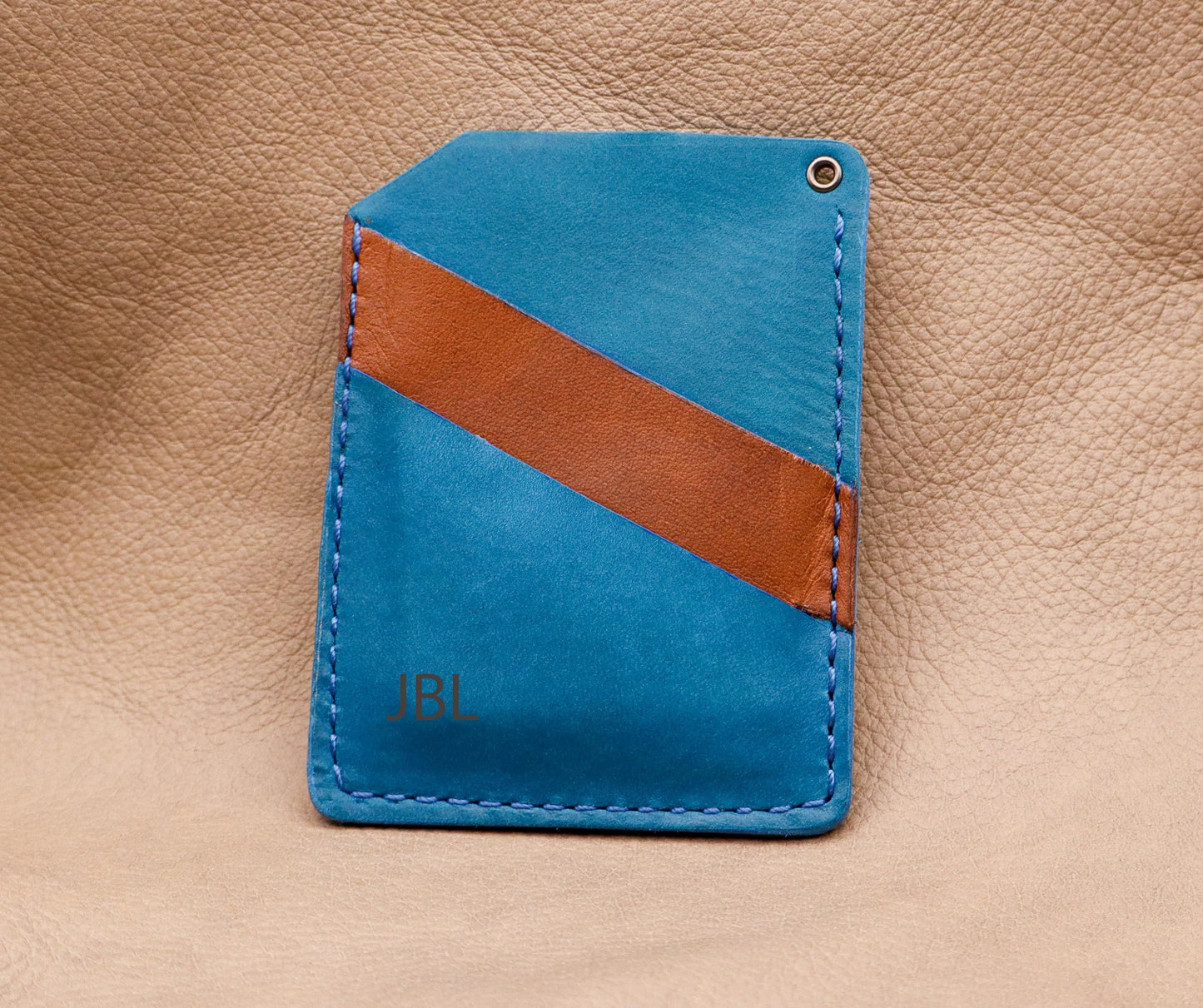 Card-N-Cash Stylish Wallet Blue with Brown Accent Jon B Leather