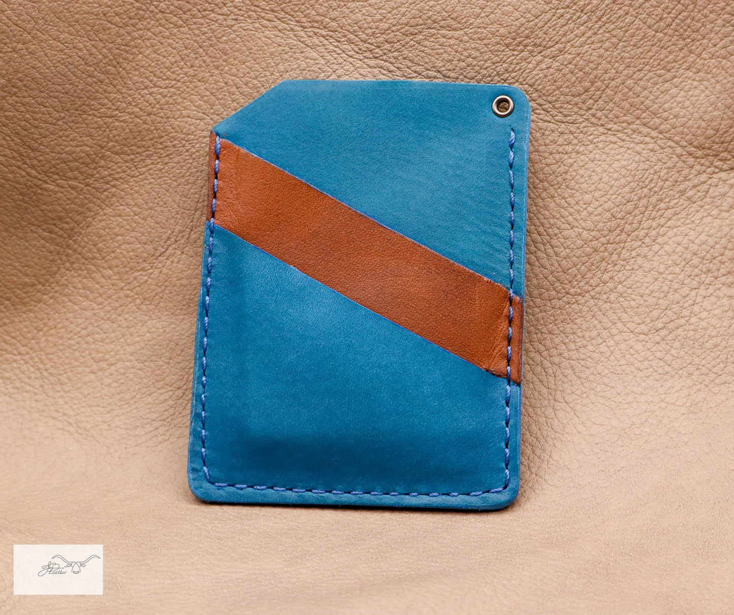 Card-N-Cash Stylish Wallet Blue with Brown Accent Jon B Leather