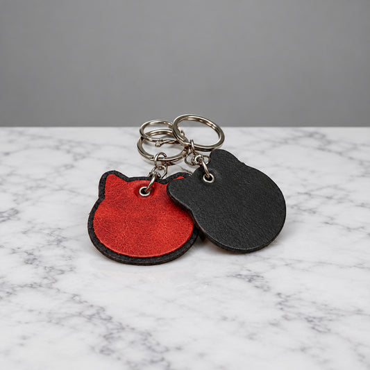 Cat Head Leather Keychain