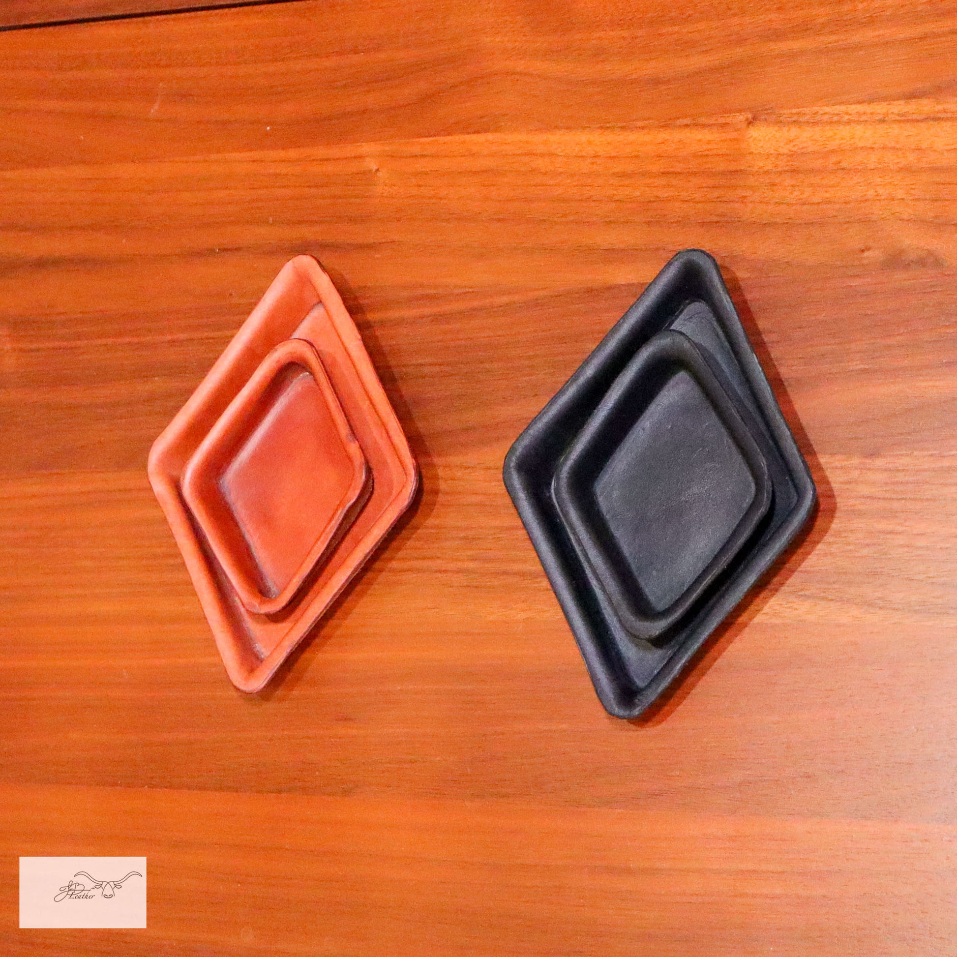 Diamond Shaped decorative leather trays.