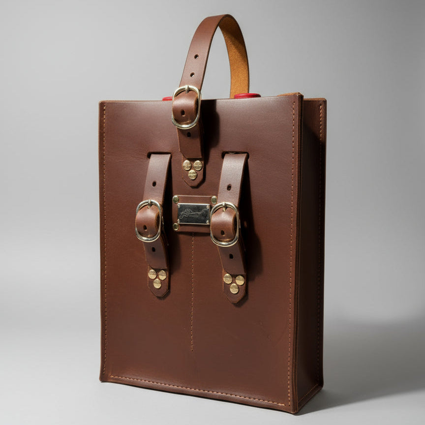 Artisan Wine Tote | Handmade Full Grain Leather Wine Carrier