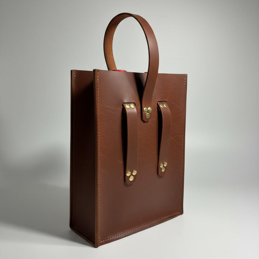 Artisan Wine Tote | Handmade Full Grain Leather Wine Carrier