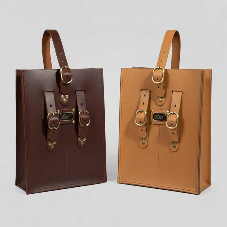 Artisan Wine Tote | Handmade Full Grain Leather Wine Carrier