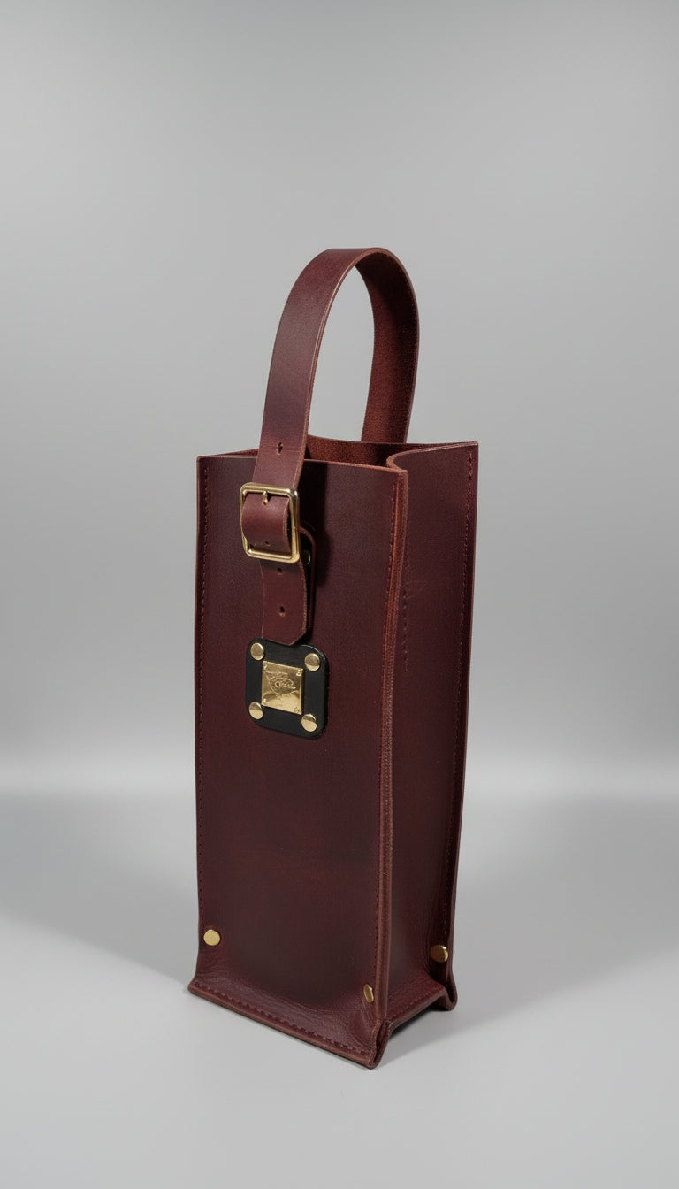 Artisan Wine Tote | Handmade Full Grain Leather Wine Carrier