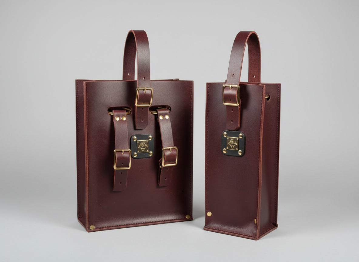 Artisan Wine Tote | Handmade Full Grain Leather Wine Carrier