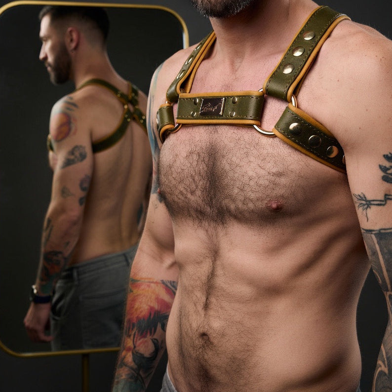 JonBx Green Crocodile Embossed and Mustard X Back Fashion Harness
