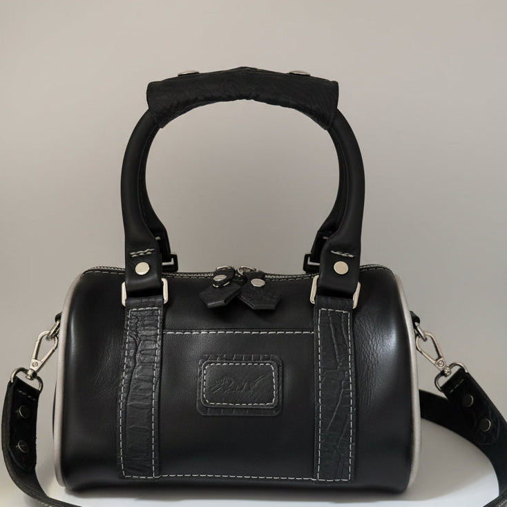Mini Duffel Bag – Black & Grey Croc Embossed