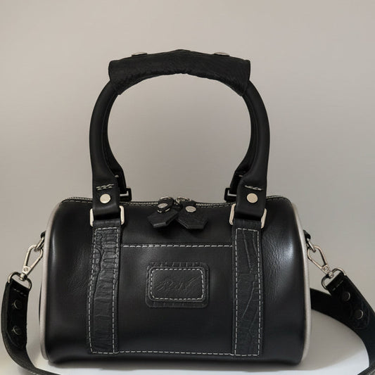 Mini Duffel Bag – Black & Grey Croc Embossed
