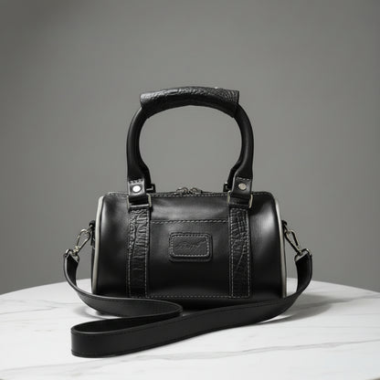 Mini Duffel Bag – Black & Grey Croc Embossed