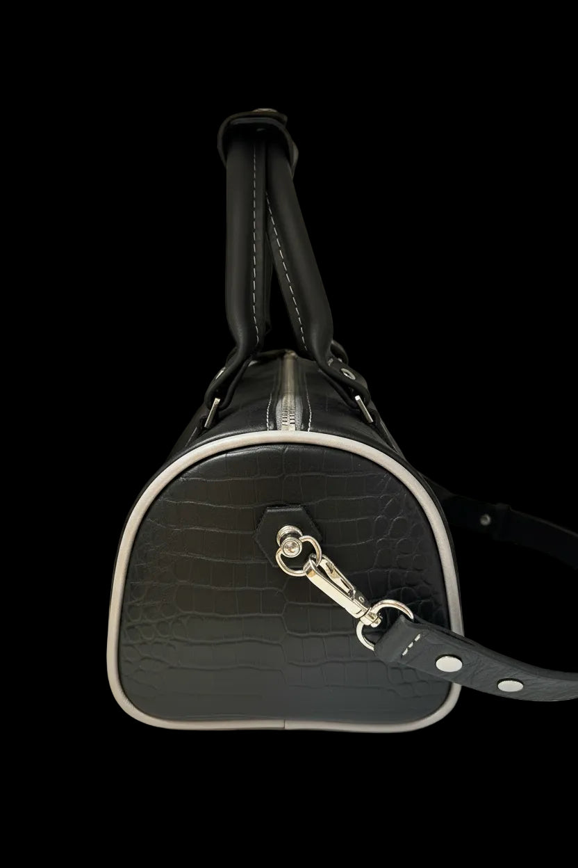 Mini Duffel Bag – Black & Grey Croc Embossed