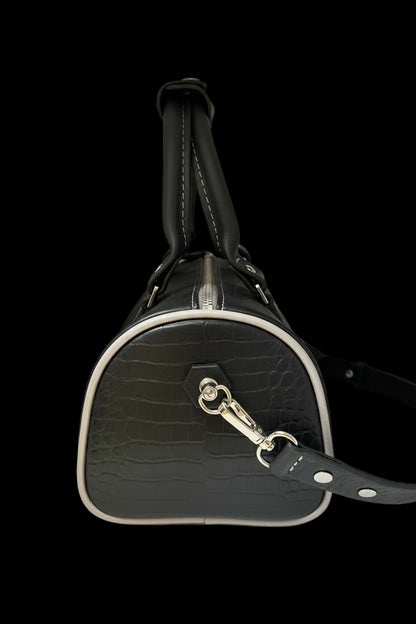 Mini Duffel Bag – Black & Grey Croc Embossed
