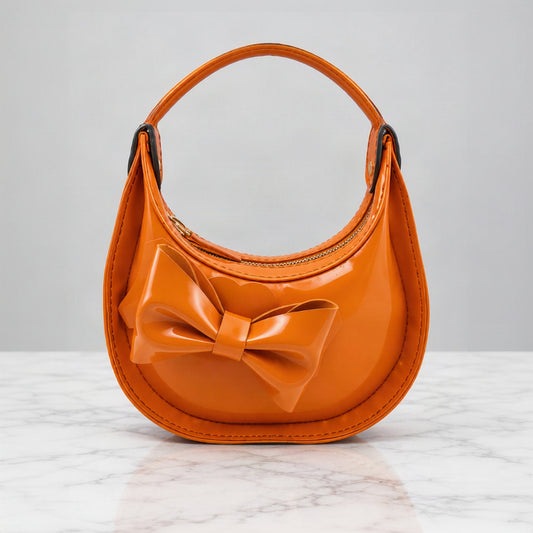 Mini Moon Bag (Orange Patent Calfskin)