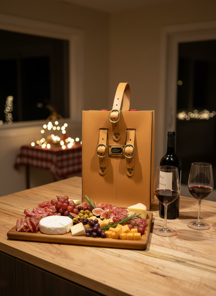 Artisan Wine Tote | Handmade Full Grain Leather Wine Carrier