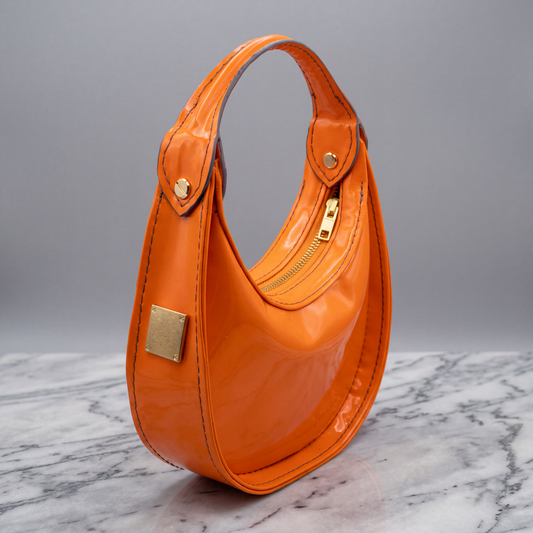 Mini Moon Bag (Orange Patent Calfskin)