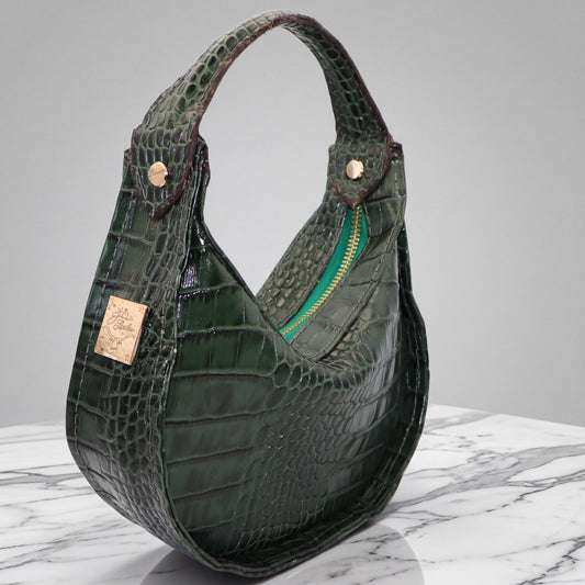 Mini Moon Bag (Green Croc Embossed)